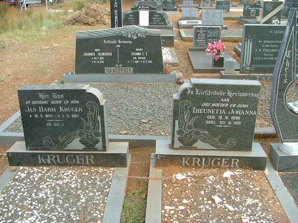 KRUGER Jan Harm 1893-1967 &amp; Theunetta Johanna 1896-1981