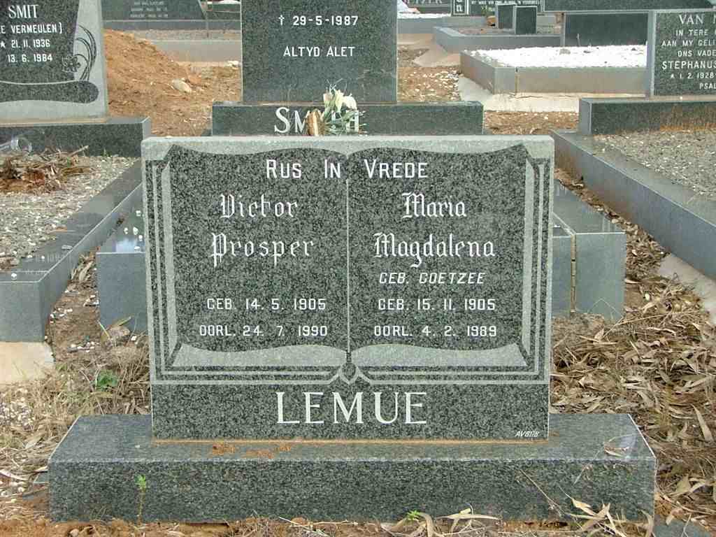 LEMUE Victor Prosper 1905-1990 &amp; Maria Magdalena COETZEE 1905-1989