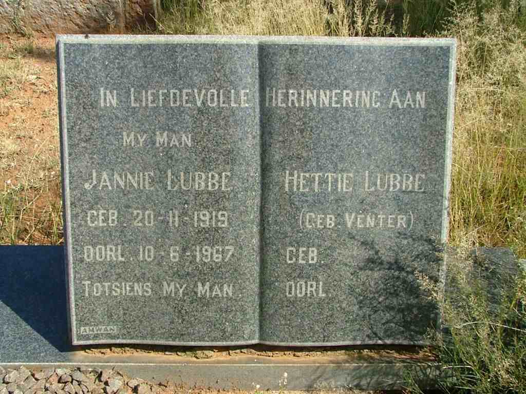 LUBBE Jannie 1919-1967 &amp; Hettie VENTER