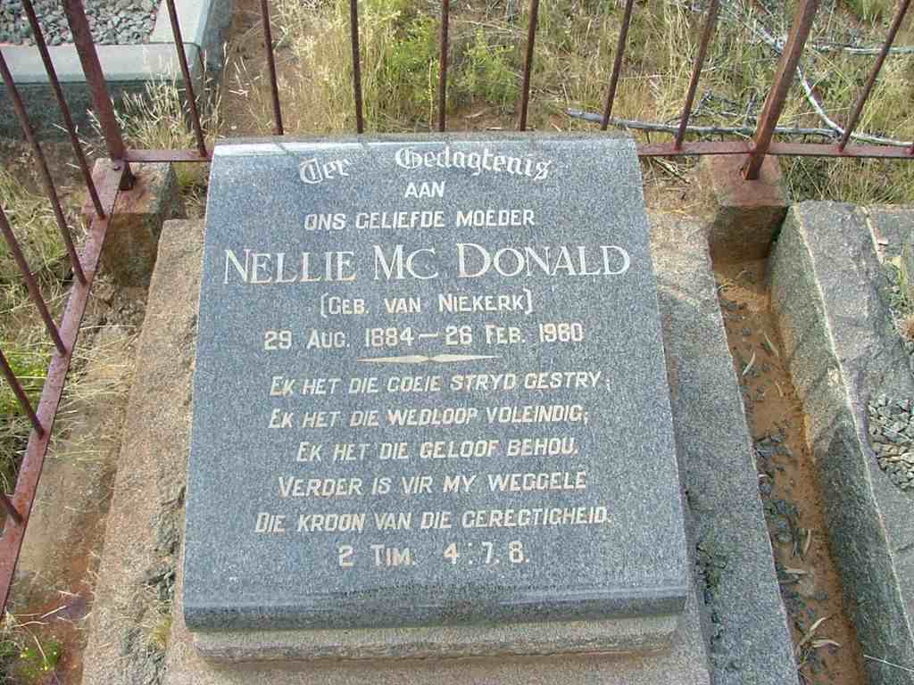 McDONALD Nellie nee VAN NIEKERK 1884-1960