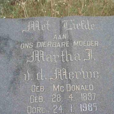 MERWE Johan F.S., v.d. 1894-1963 &amp; Martha J. McDONALD 1897-1985