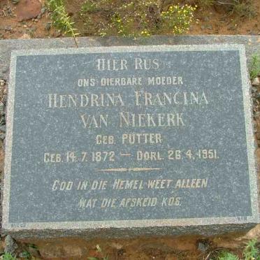 NIEKERK Hendrina Francina, van nee PUTTER 1872-1951