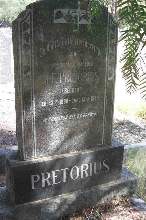 PRETORIUS M.E. nee BECKER 1880-1948
