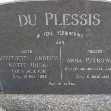 PLESSIS Christoffel Andries Kotze, du 1886-1966 &amp; Anna Petronella COMBRINCK 1886-1956