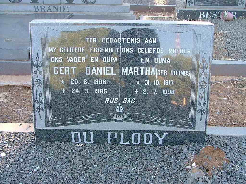 PLOOY Gert Daniel, du 1906-1985 &amp; Martha COOMBS 1917-1998