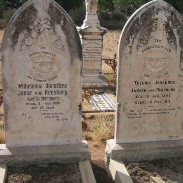 RENSBURG Theunis Johannes, Jansen van 1847-1911 &amp; Wilhelmina Dorothea SCHLEMMER -1926