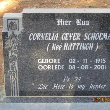 SCHOEMAN Cornelia Geyer nee HATTINGH 1915-2001