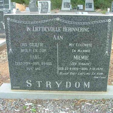 STRYDOM Fanie 1904-1980 &amp; Miemie VISAGIE 1906-1970