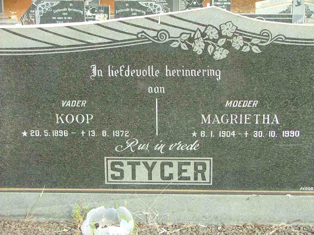 STYGER Koop 1896-1972 &amp; Magrietha 1904-1990