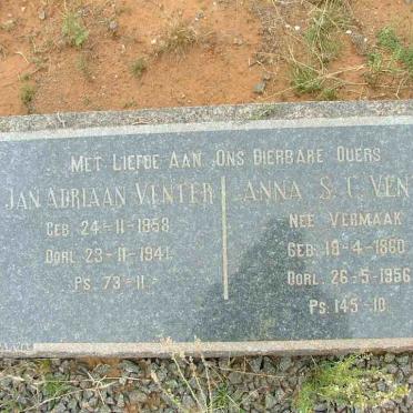 VENTER Jan Adriaan 1858-1941 &amp; Anna S.C. VERMAAK 1860-1956