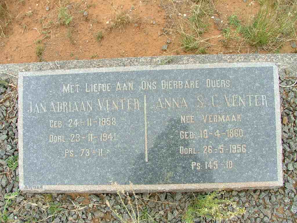 VENTER Jan Adriaan 1858-1941 &amp; Anna S.C. VERMAAK 1860-1956