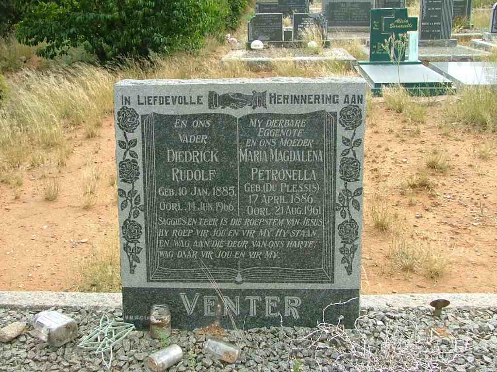 VENTER Diedrick Rudolf 1885-1966 &amp; Maria Magdalena Petronella DU PLESSIS 1886-1961