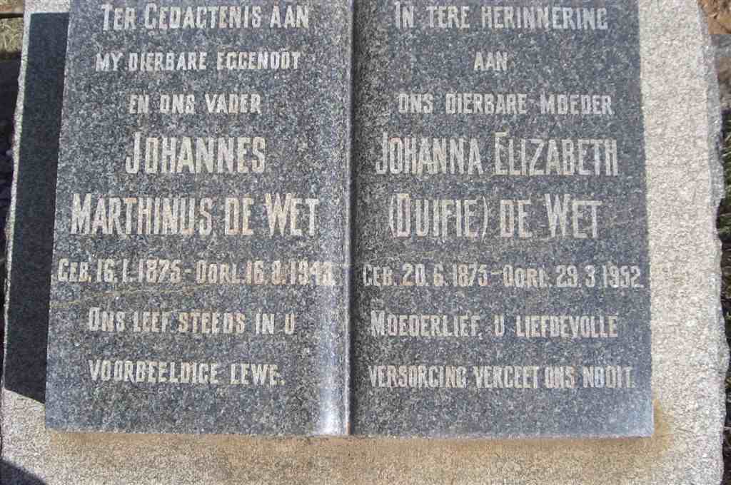 WET Johannes Marthinus, de 1875-1943 &amp; Johanna Elizabeth 1875-1952