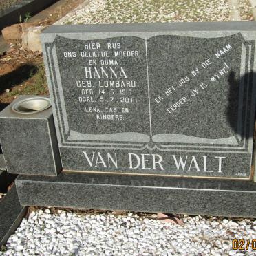WALT Hanna, van der nee LOMBARD 1917-2011