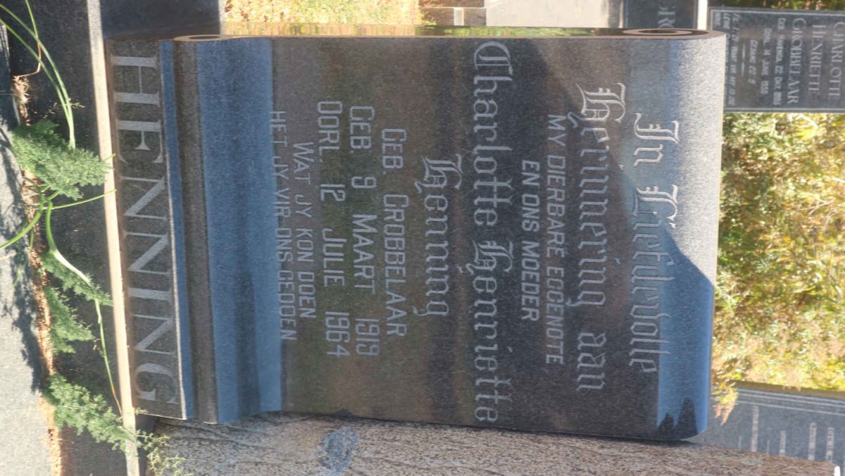 HENNING Charlotte Henriette nee GROBBELAAR 1919-1964