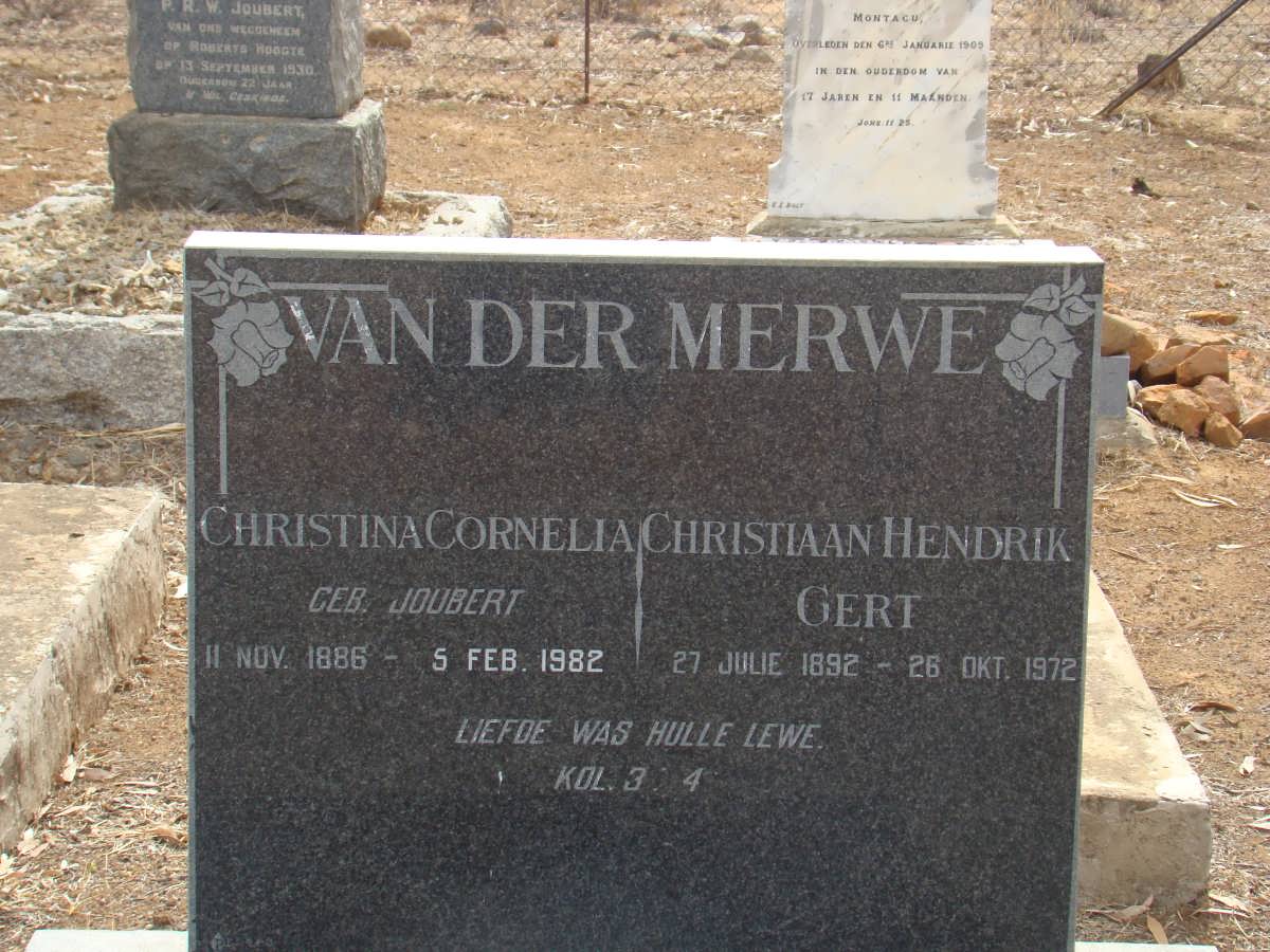 MERWE Christiaan Hendrik Gert, van der 1892-1972  &amp; Christina Cornelia JOUBERT 1886-1982