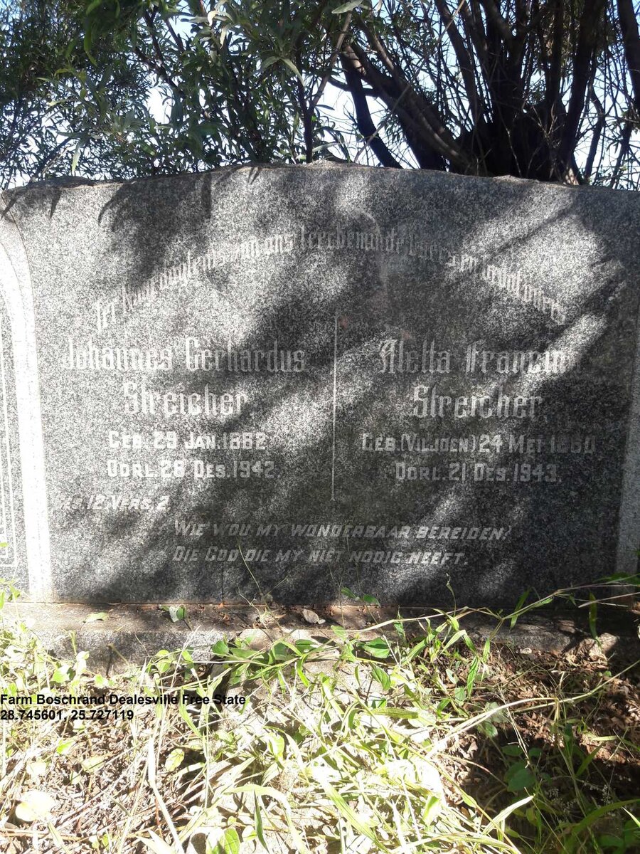 STREICHER Johannes Gerhardus 1862-1942 &amp; Aletta Francina VILJOEN 1860-1943