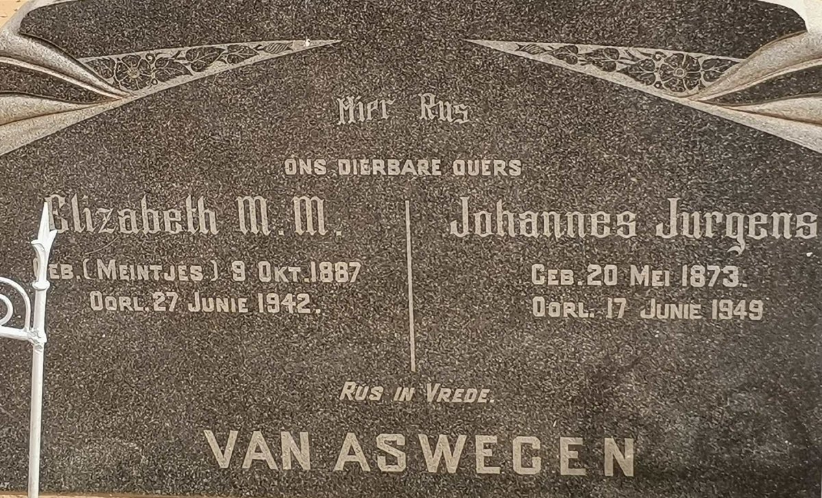ASWEGEN Johannes Jurgens, van 1873-1949 &amp; Elizabeth M.M. MEINTJES 1887-1942