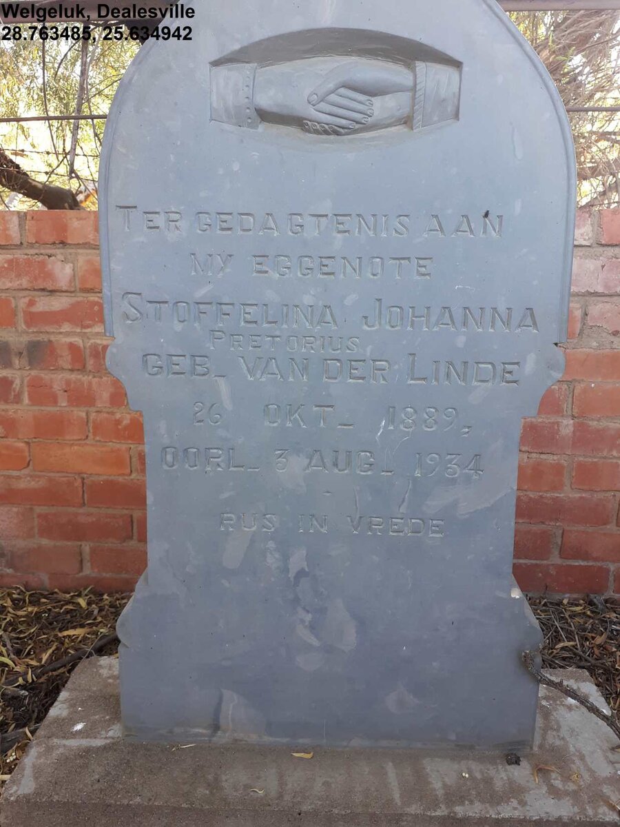 PRETORIUS Stoffelina Johanna nee VAN DER LINDE 1889-1934