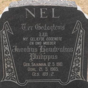 NEL Jacobus Hendrukus Philippus nee SAAIMAN 1910-1965