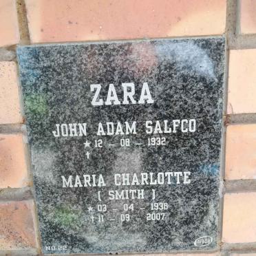 ZARA John Adam Salfco 1932- &amp; Maria Charlotte SMITH 1938-2007