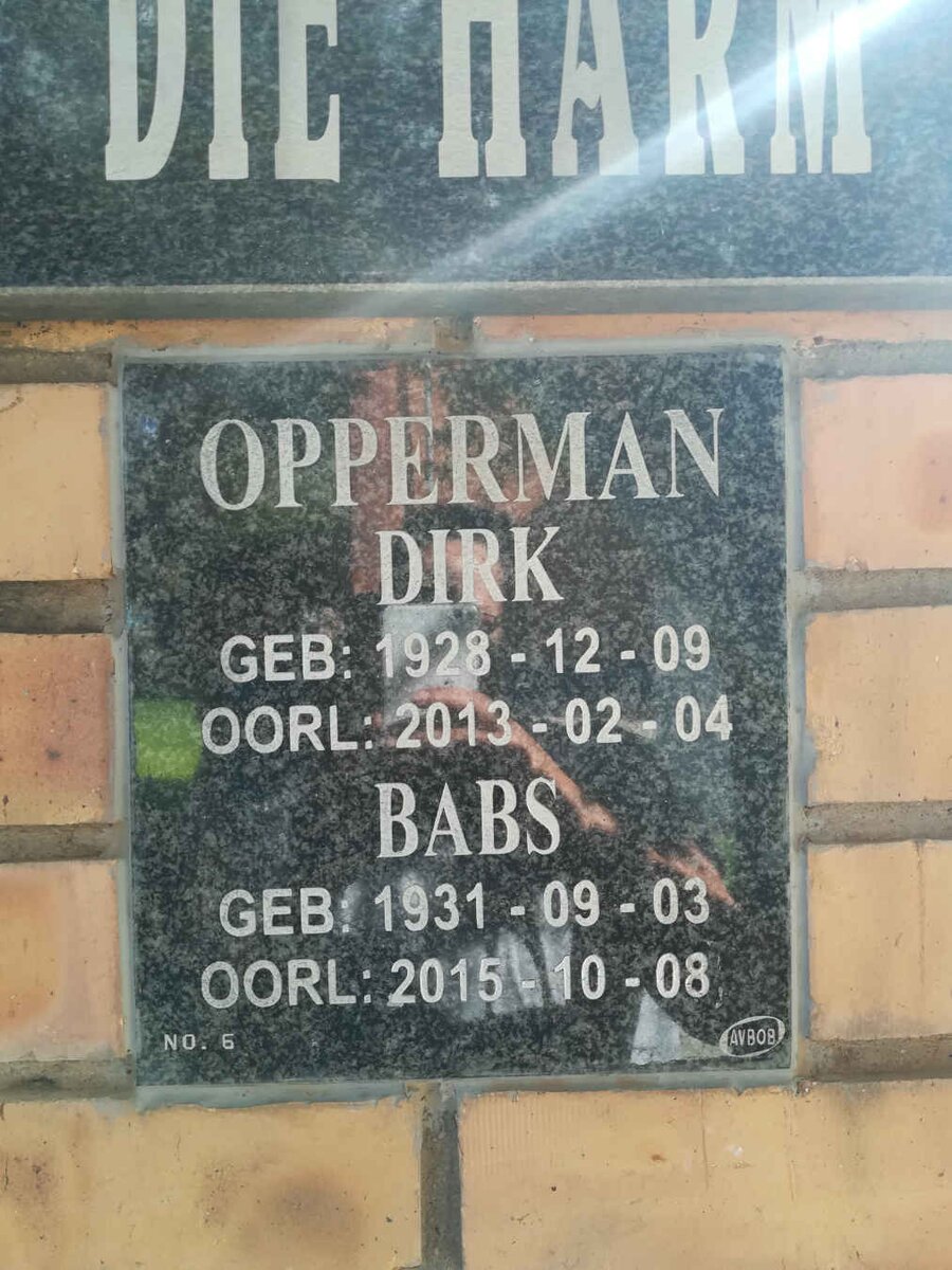 OPPERMAN Dirk 1928-2013 &amp; Babs 1931-2015