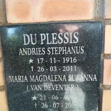 PLESSIS Andries Stephanus, du 1916-2011 &amp; Maria Magdalena Susanna VAN DEVENTER 1916-2005