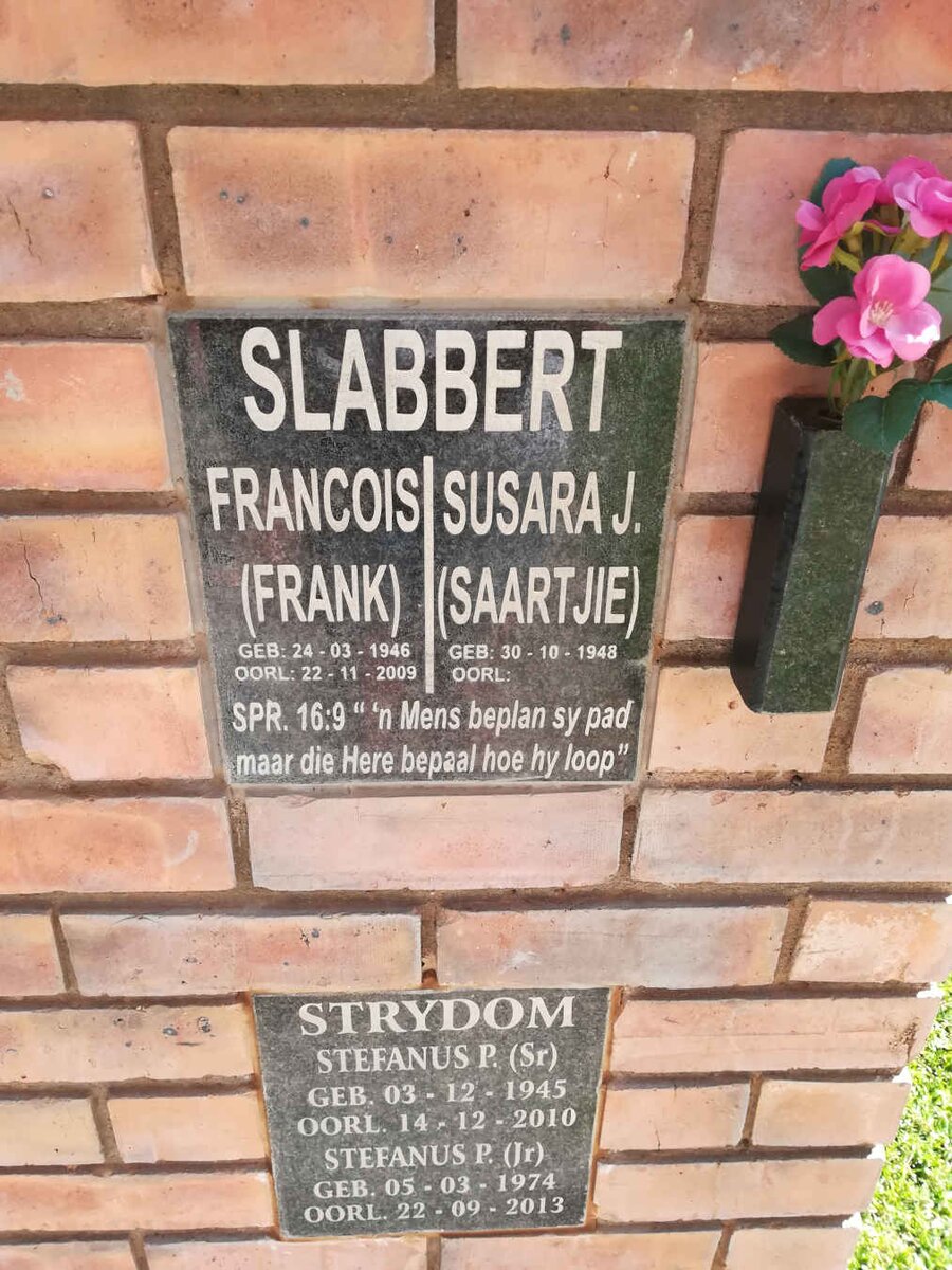 SLABBERT Francois 1946-2009 &amp; Susara J. 1948-