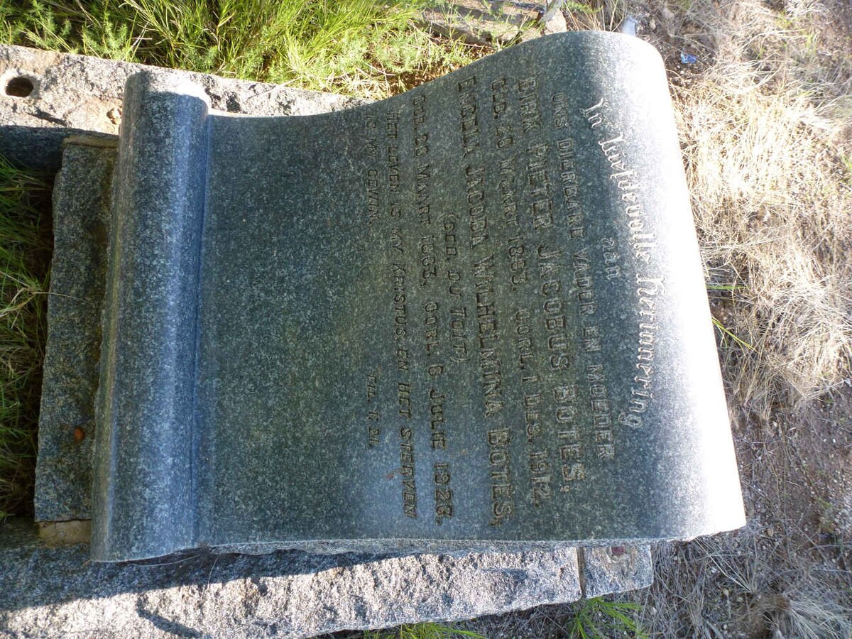 BOTES Dirk Pieter Jacobus 1863-1912 &amp; Engela Jacoba Wilhelmina DU TOIT 1863-1926