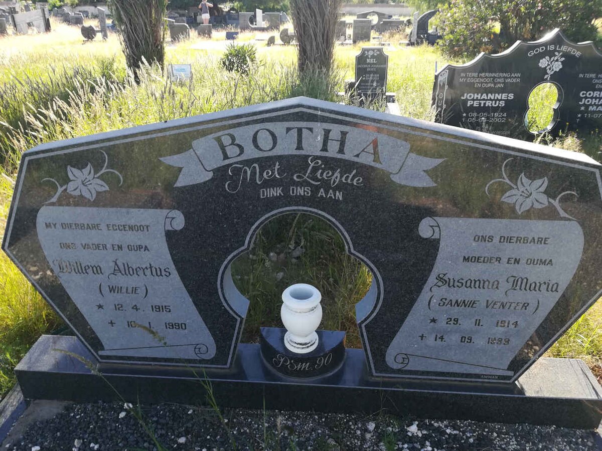 BOTHA Willem Albertus 1915-1990 &amp; Susanna Maria VENTER 1914-1999