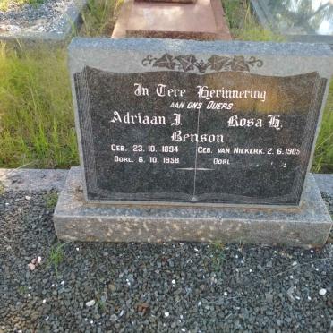 BENSON Adriaan J. 1894-1958 &amp; Rosa H. VAN NIEKERK 1905-