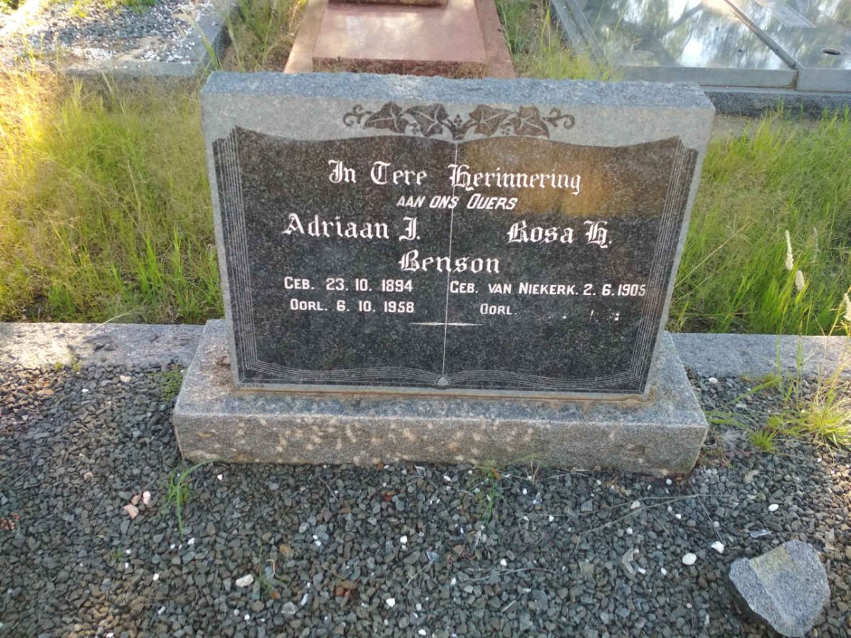 BENSON Adriaan J. 1894-1958 &amp; Rosa H. VAN NIEKERK 1905-