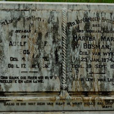 BOSMAN Adolf Samuel 1865-1936 &amp; Martha Maria VAN WYK 1874-1949