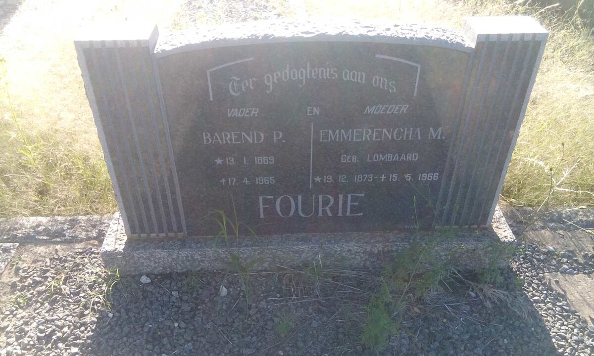 FOURIE Barend P. 1869-1965 &amp; Emmerencha M. LOMBAARD 1873-1966