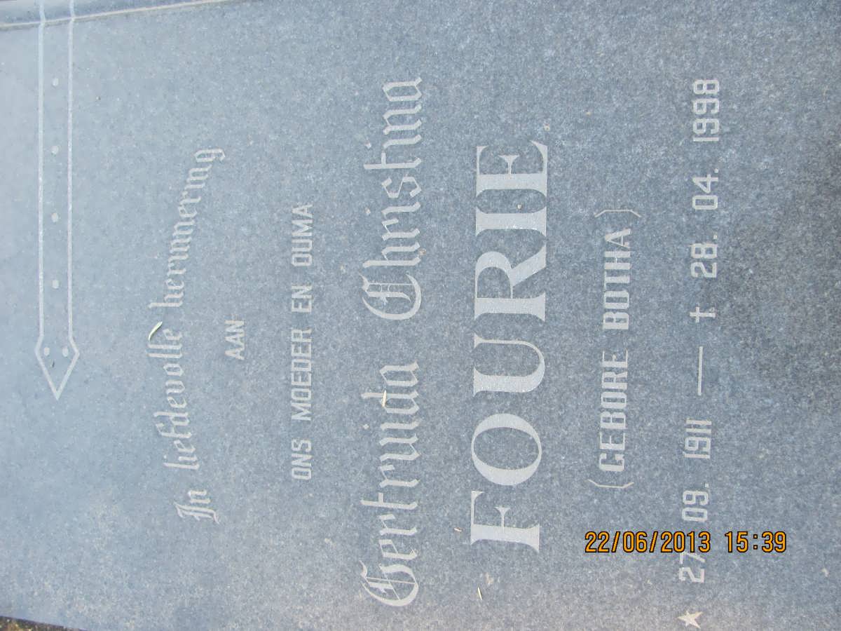 FOURIE Gertruida Christina nee BOTHA 1911-1998