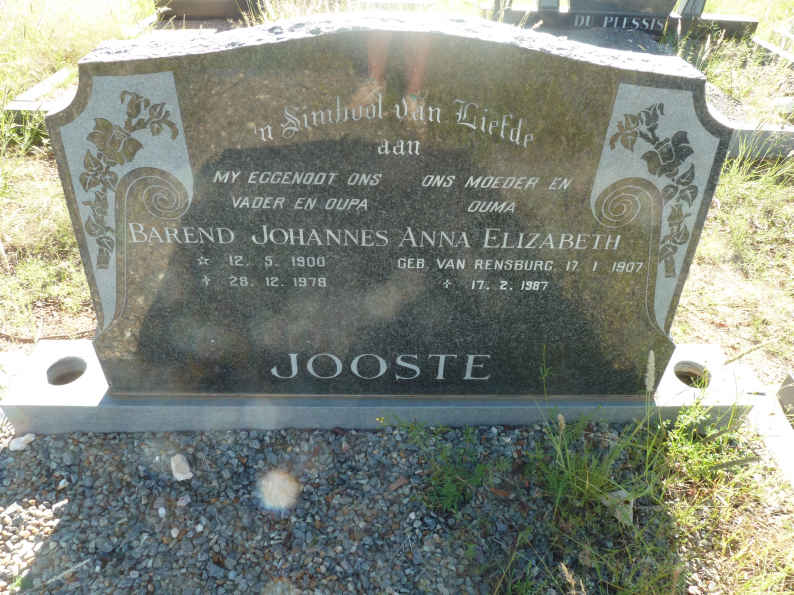 JOOSTE Barend Johannes 1900-1978 &amp; Anna Elizabeth VAN RENSBURG 1907-1987