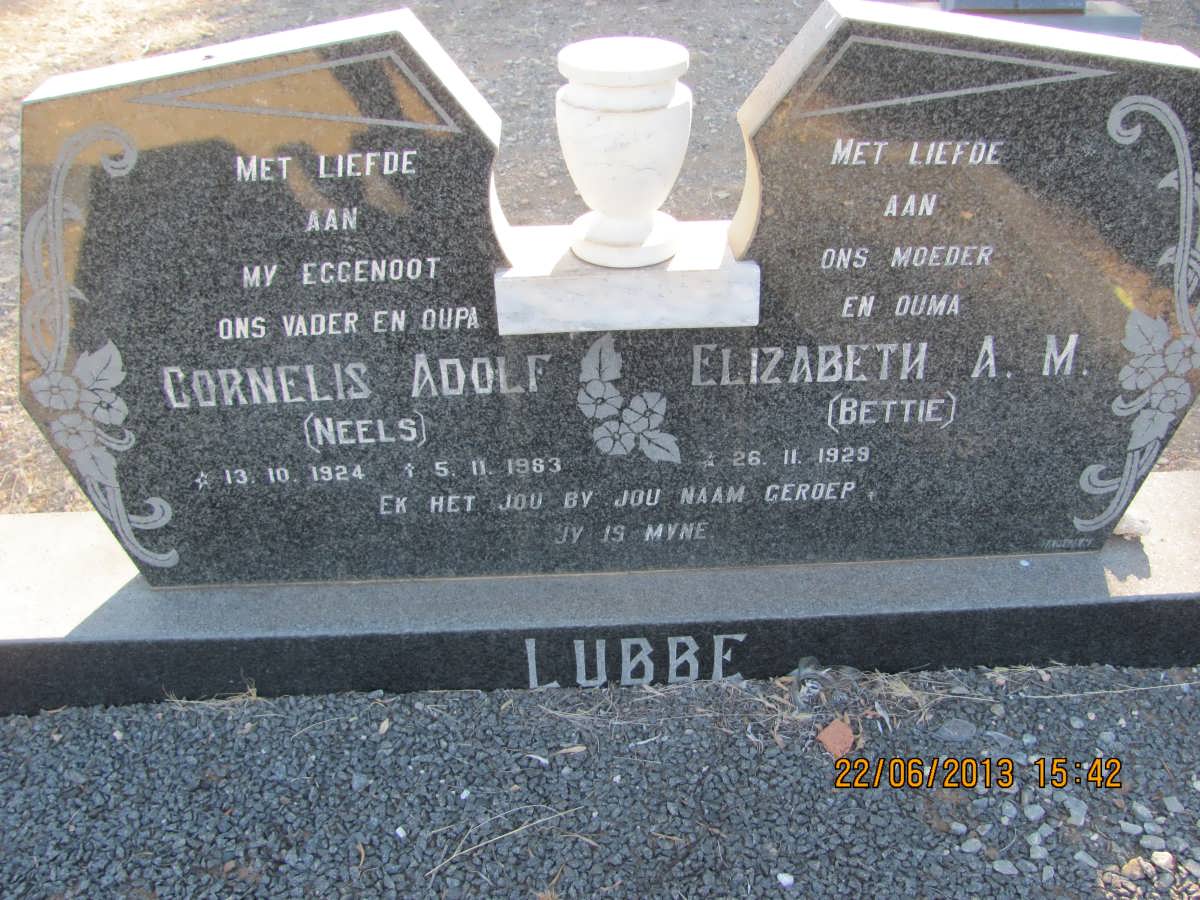 LUBBE Cornelis Adolf 1924-1983 &amp; Elizabeth A.M. 1929-