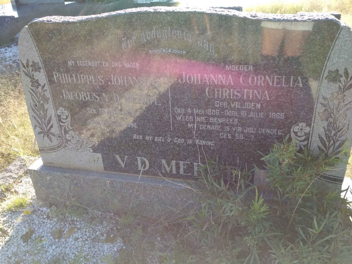 MERWE Phillippus Johannes Jacobus, van der 1878-1948 &amp; Johanna Cornelia Christina VILJOEN 1886-1965