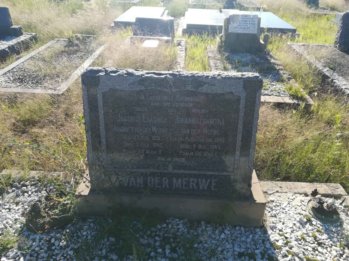 MERWE Jacobus Erasmus Johannes, van der 1881-1945 &amp; Johanna Francina DU PLOOY 1890-1947