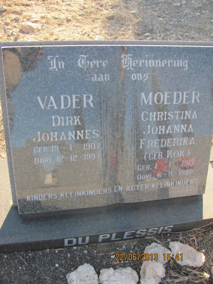 PLESSIS Dirk Johannes, du 1907-1997 &amp; Christina Johanna Frederika KOK 1913-1998