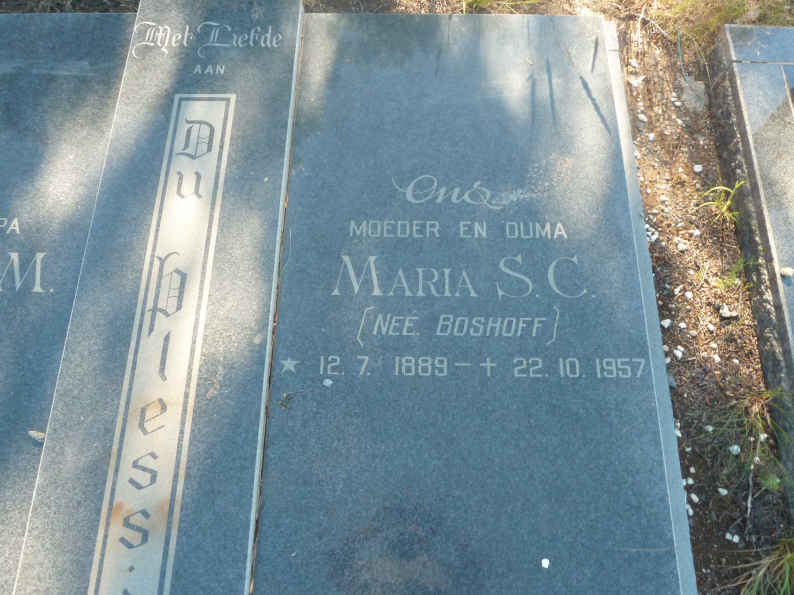PLESSIS Maria S.C., du nee BOSHOFF 1889-1957