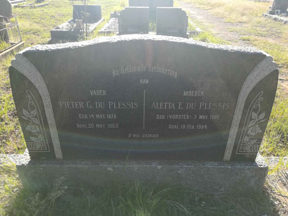 PLESSIS Pieter G., du 1876-1960  &amp; Aletta E. VORSTER 1880-1954