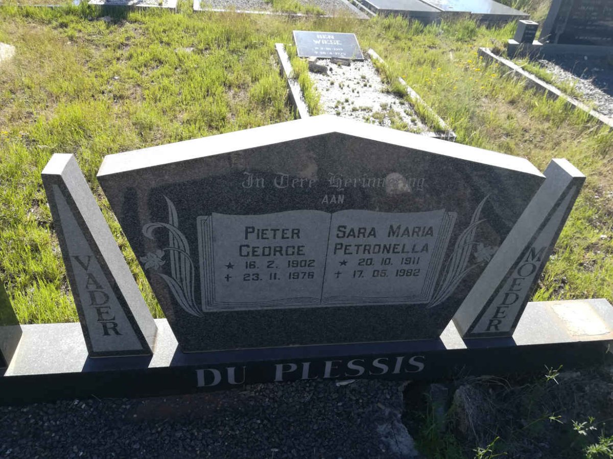 PLESSIS Pieter George, du 1902-1976 &amp; Sara Maria Petronella 1911-1982