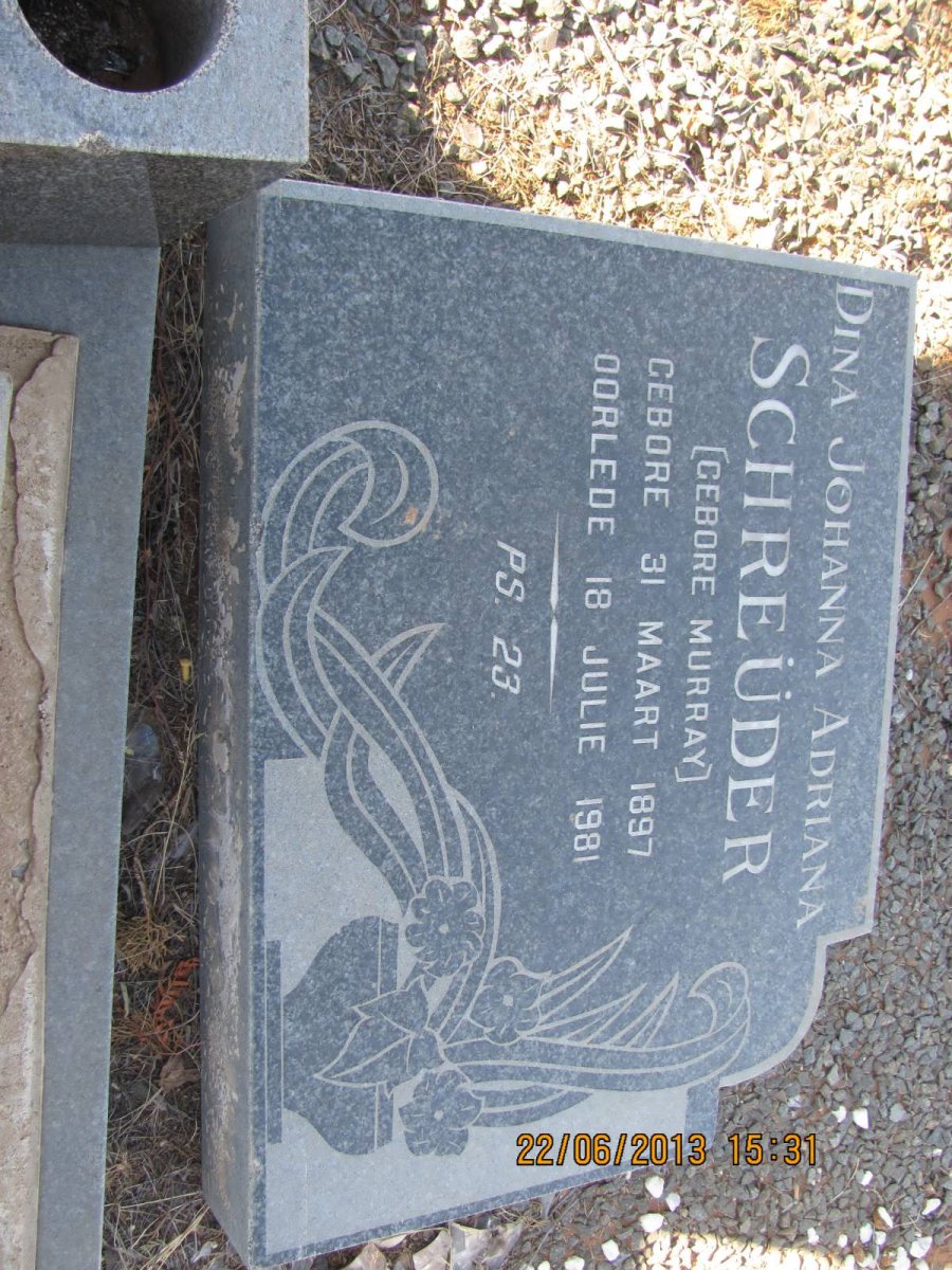 SCHREÜDER Dina Johanna Adriana nee MURRAY 1897-1981