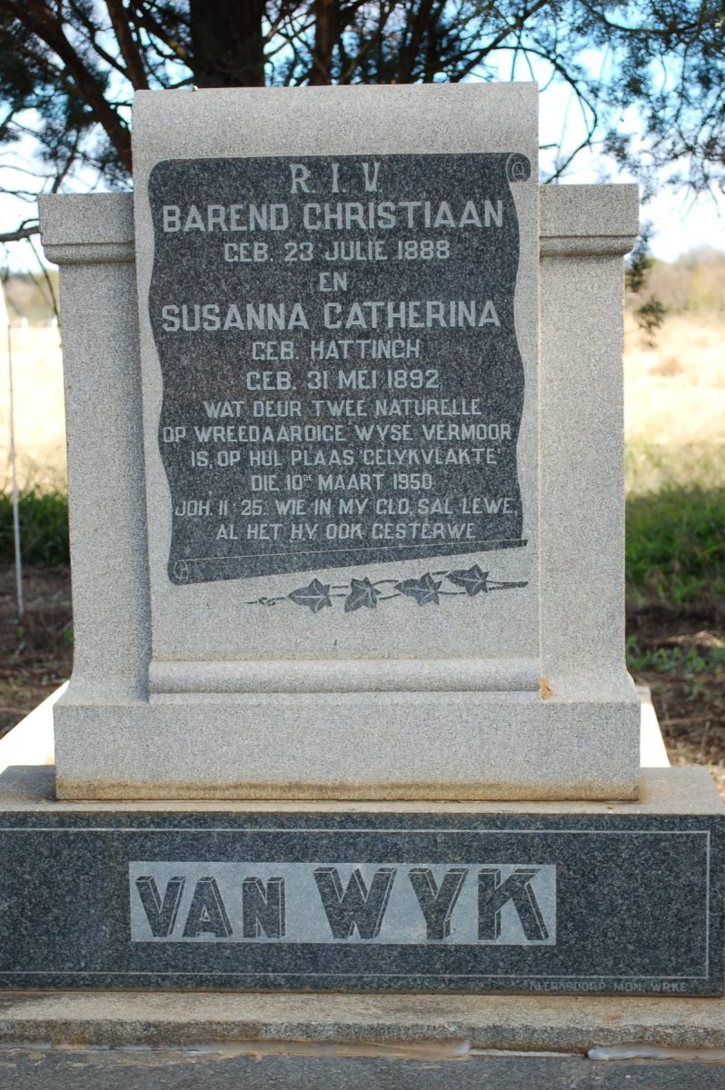 WYK Barend Christiaan, van 1888-1950 &amp; Susanna Catherina HATTINGH 1892-1950