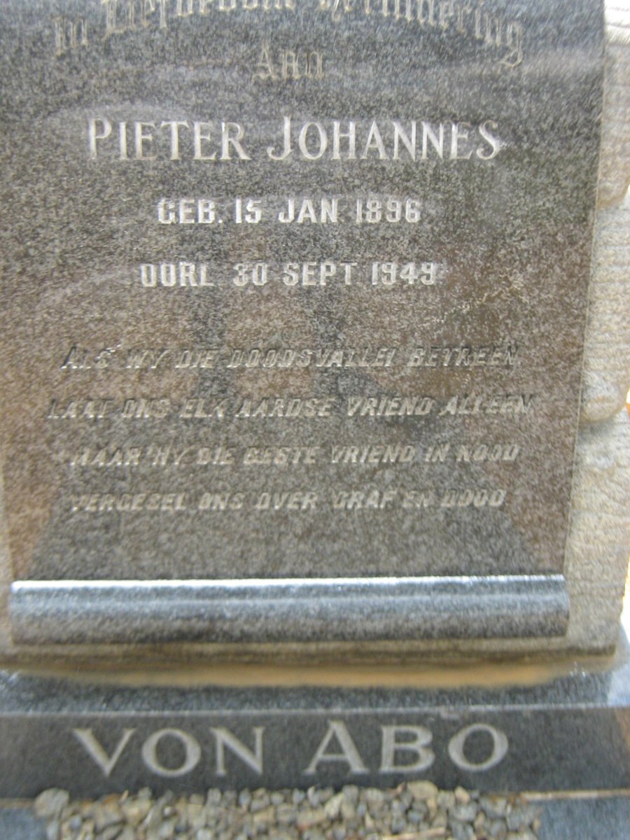 ABO Pieter Johannes, von 1896-1949