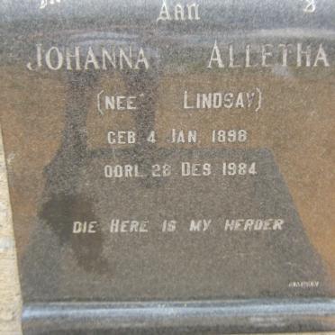 ABO Johanna Alletha, von nee LINDSAY 1898-1984