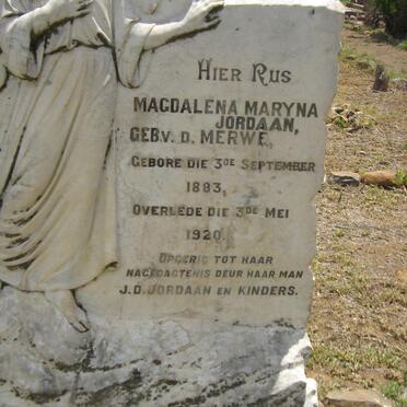 JORDAAN Magdalena Maryna nee V.D. MERWE 1883-1920
