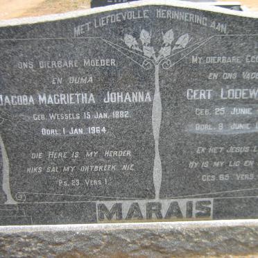 MARAIS Gert Lodewucus 1876-1954 &amp; Jacoba Magrietha Johanna WESSELS 1882-1964