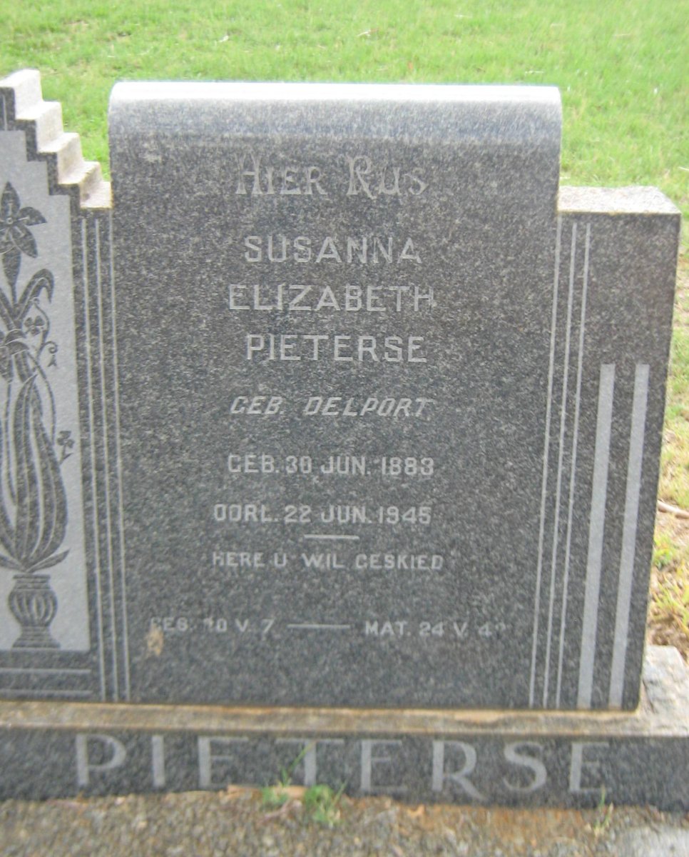 PIETERSE Susanna Elizabeth nee DELPORT 1883-1945